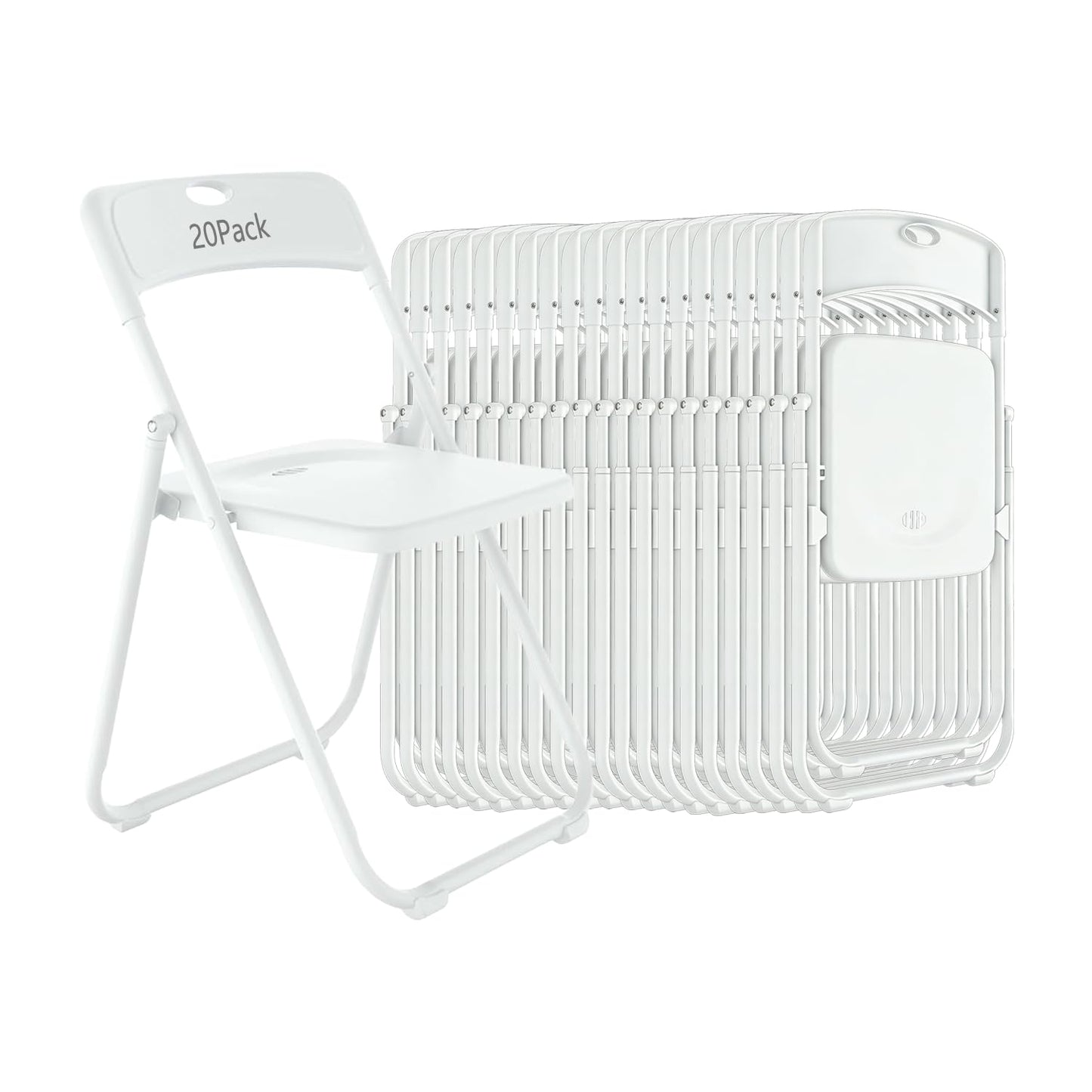 VISTACASA 20 Pack Heavy-Duty Plastic Folding Chairs, 350 lbs Capacity Commercial Stackable Portable Chairs with Reinforced Steel Frame for Indoor & Outdoor, Wedding, Party, Meeting, Patio Garden White