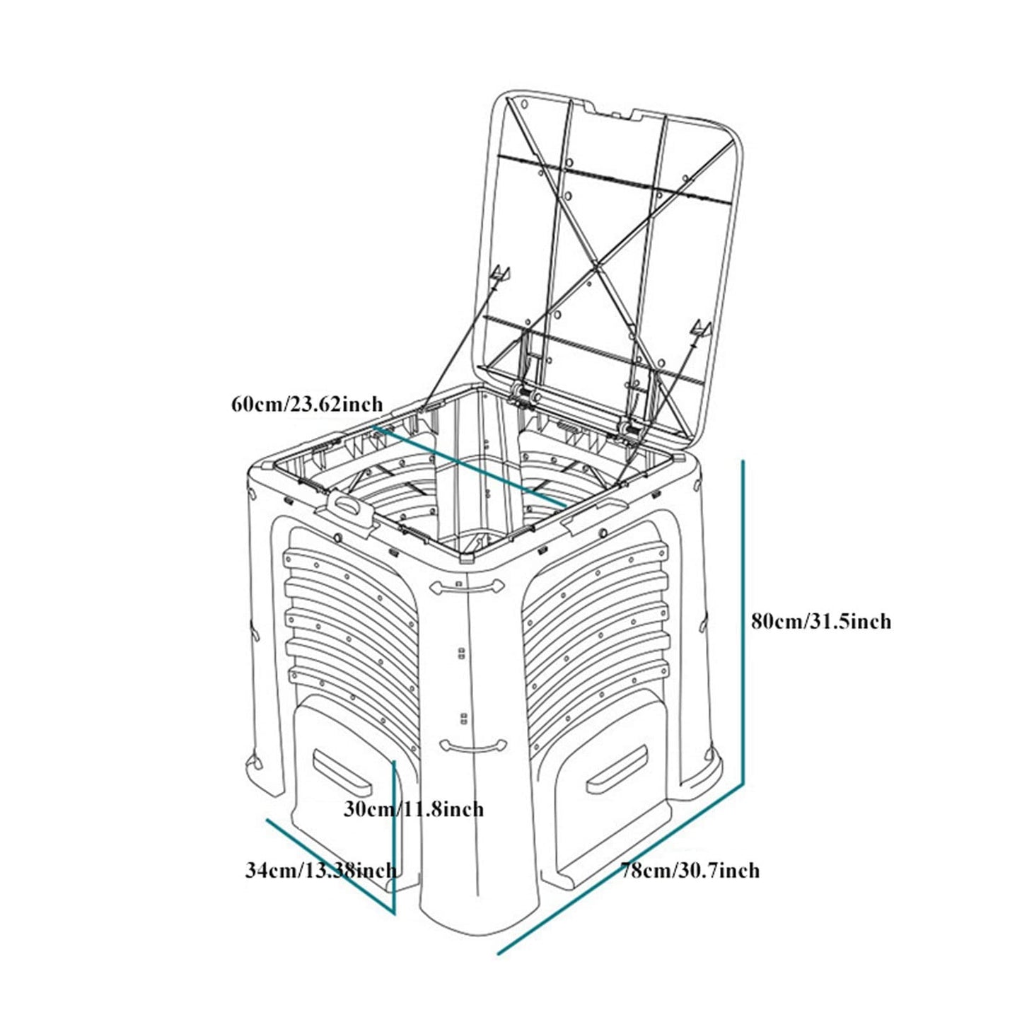 Kitchen Compost Bin, Compost Bin, 105 Gallon (400 L) Large Outdoor Composting Box with Top Flip Lid and 4 Bottom Exit Door, BPA Free Material, Grass Food Trash Can Composter Barrel for Garden Yard, Ea