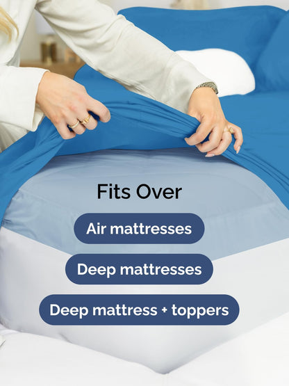 Skiennix Extra Deep King Sheet Set - 6 Piece Breathable Cooling Bedding - Soft Wrinkle-Free Denim Blue