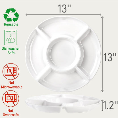Pumtus 3 Pack Divided Serving Tray, 13 Inch Melamine Chip and Dip Platter, 5 Sectional Appetizer Veggie Plate, Party Snack Relish Tray for Serving Food, Nuts, Candy, Dried Fruit, Veggies