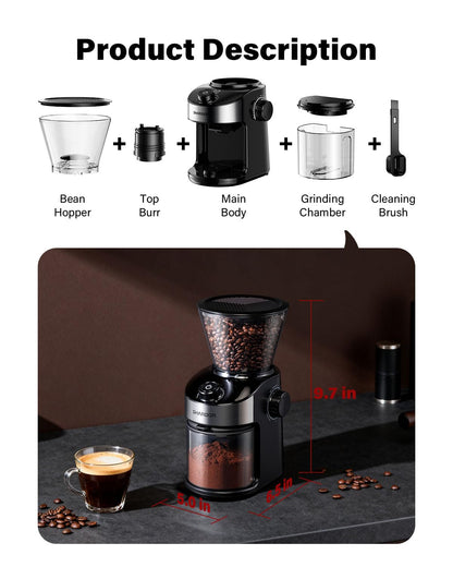 SHARDOR Burr Coffee Grinder Electric with 32 Grinding Sizes 3.0,Coffee Bean Grinder with 40 Seconds Adjustable Electronic Timer, Coffee Grinders for Home Use with Chamber Cleaning Button,Black