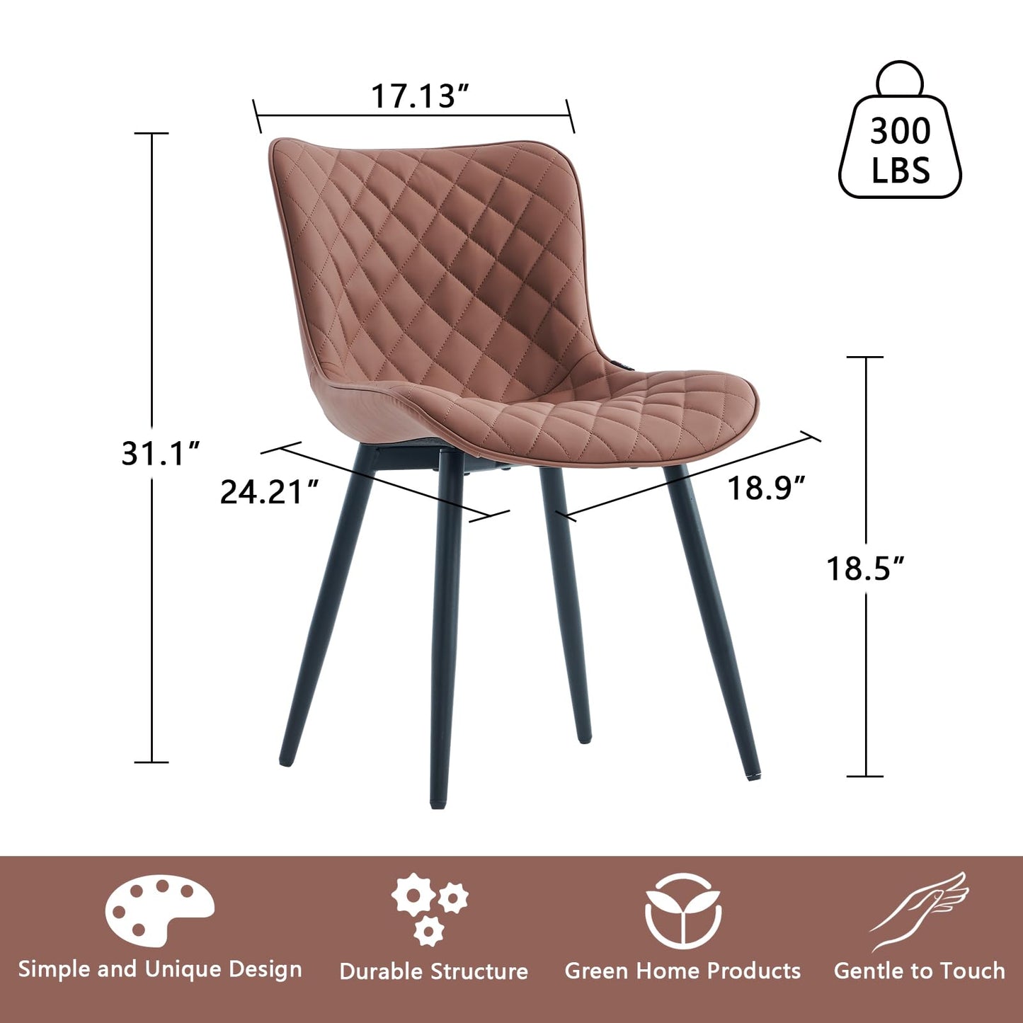 YOUTASTE Mid-Century Modern Dining Chairs Set of 2, Coffee Brown PU Leather Kitchen Accent Chair with Black Metal Legs, for Living Room, Guest Room, Waiting Area