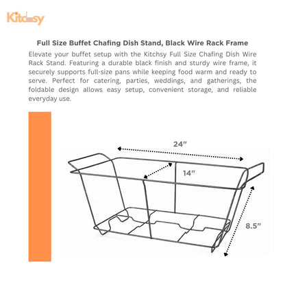 Kitchsy Full Size Buffet Chafing Dish Stand, Black Wire Rack Frame for Serving Pans, Food Warmer Stand for Catering, Weddings, Parties, Events, Reusable Chafer Rack (25)