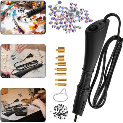 Hotfix Rhinestone Applicator Tool, 7-in-1 Hot Fixed Applicator Rhinestones Kit Include AB Crystal Rhinestones, 7 Tips, 2 Pencils, Tweezers and Support Stand