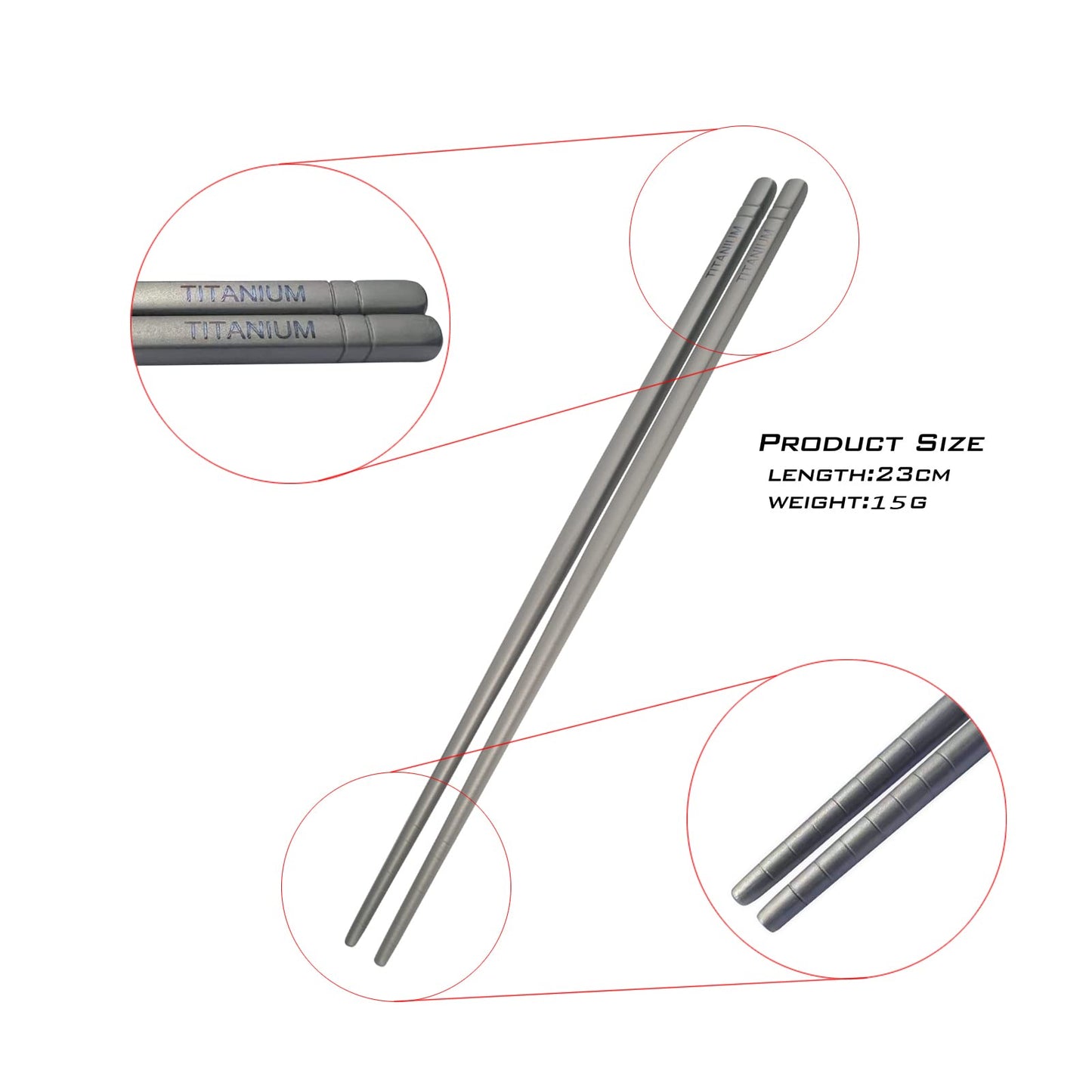 Titanium Chopsticks Ultralight 2 Pairs Square Standard Length Rice, Noodles and Sushi Reusable Cutlery Cookware (9 inches (23cm))