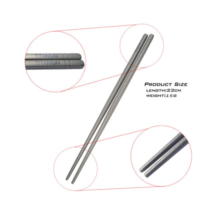 Titanium Chopsticks Ultralight 2 Pairs Square Standard Length Rice, Noodles and Sushi Reusable Cutlery Cookware (9 inches (23cm))