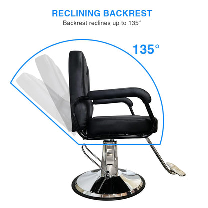 VLNOTY Barber Chair for Hair Stylist with Heavy Duty Hydraulic Pump, Adjustable Height, 135° Reclining Backrest, 360° Swivel, Chrome Base, Black Leather