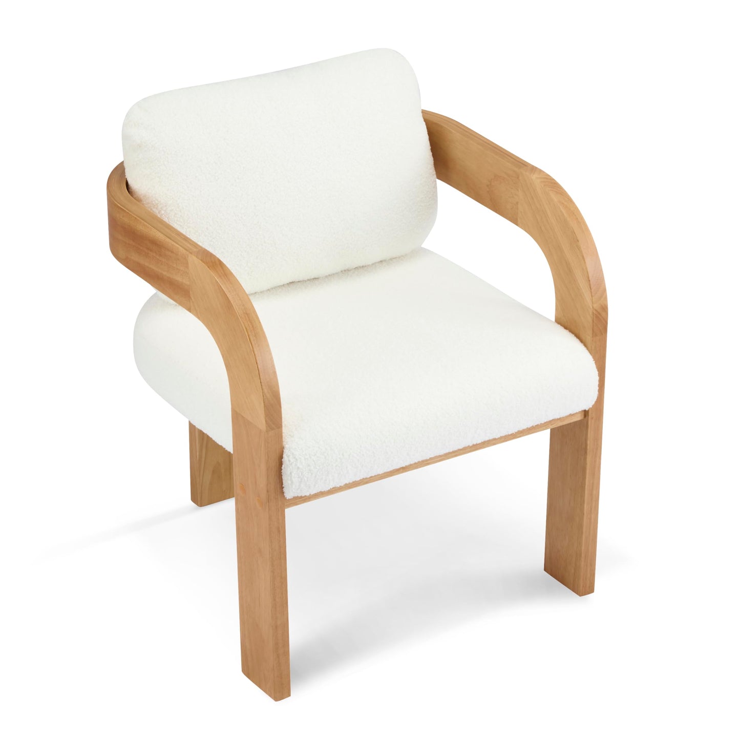 Christopher Knight Home Yorick Modern Boucle Dining Chair Set of 2 with Cushion, Solid Wood Dining Room Armchair Set, Curved Backrest Kitchen Side Chair, Living Room Comfy Extra Seat, Natural+White