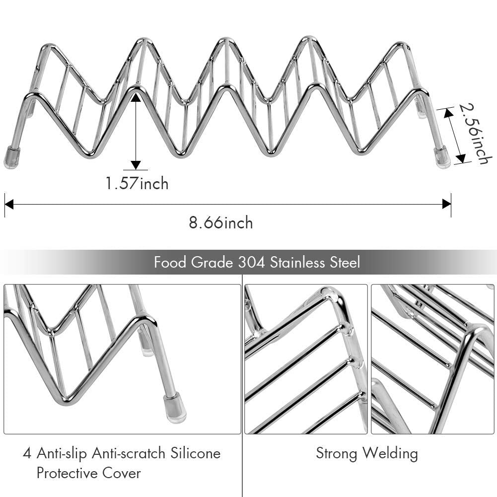 Stainless Steel Taco Holders 2-Pack, Holds 4 Tacos Each, Grill & Oven Safe Taco Shell Stands for Taco Bar Gifts & Accessories, Dishwasher Safe