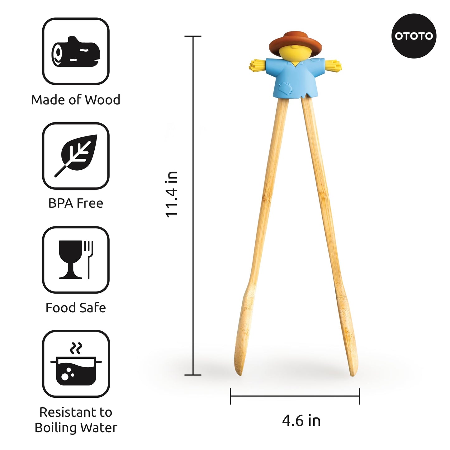 NEW - OTOTO Sal Scarecrow Salad Tongs (2-Piece) - Wooden Tongs Set, Food Safe Toaster Tongs for Serving, Cute Kitchen Tongs, Cool Kitchen Gadgets Accessories, Funny Gifts, Mini Tongs (Blue)