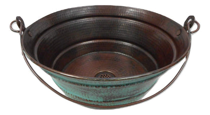 Simply Copper15" Round Copper Bucket Vessel Sink with Green Patina, Grid Drain, and 13" Clayborne ORB Faucet