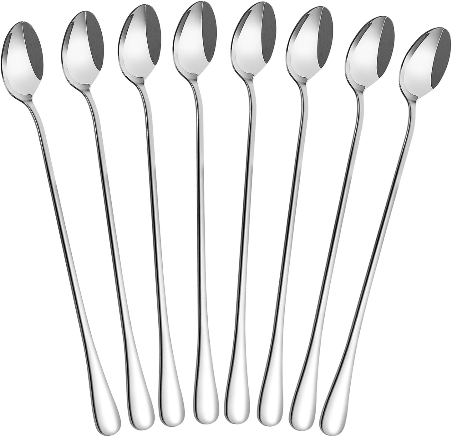 LOVEINUSA 8 Pcs Long Handle Ice Tea Spoons, 9" Silver 304 Stainless Steel Coffee Stirrers for Bar
