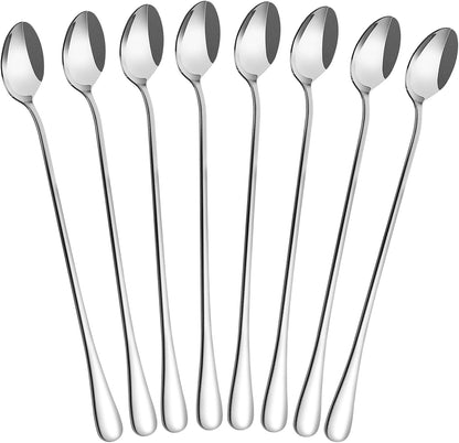 LOVEINUSA 8 Pcs Long Handle Ice Tea Spoons, 9" Silver 304 Stainless Steel Coffee Stirrers for Bar