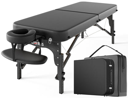CLORIS 84" Professional Massage Table Portable Reinforced Wooden Leg 2 Folding Lightweight Spa Salon Tattoo Massage Bed Height Adjustable Hold Up to 1100LBS with Carrying Bag Black