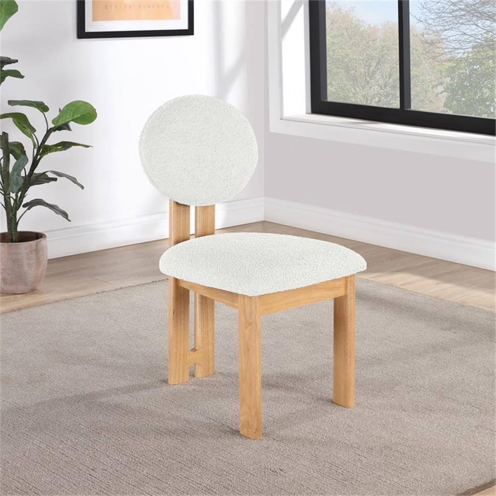 Meridian Furniture 503Cream-C Napa Collection Modern | Contemporary Dining Chair with Rich Cream Boucle Fabric, Natural Finish Solid Wood Frame, 15.25" W x 19.5" D x 35.75" H, Cream, Set of 2