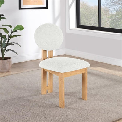 Meridian Furniture 503Cream-C Napa Collection Modern | Contemporary Dining Chair with Rich Cream Boucle Fabric, Natural Finish Solid Wood Frame, 15.25" W x 19.5" D x 35.75" H, Cream, Set of 2