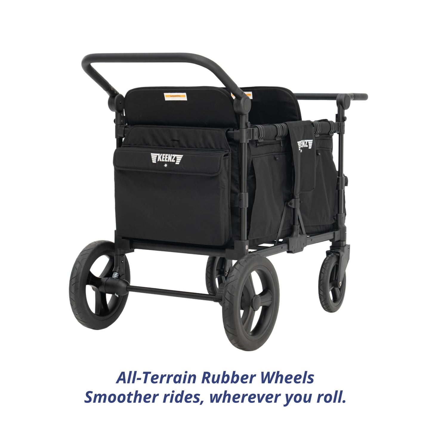 Keenz MOOV 2-Passenger All-Terrain Stroller Wagon with Reclining Seats, Cooler Bin, Push/Pull Handle, and Rubber Wheels – Foldable Wagon for Kids and Toddlers, Black