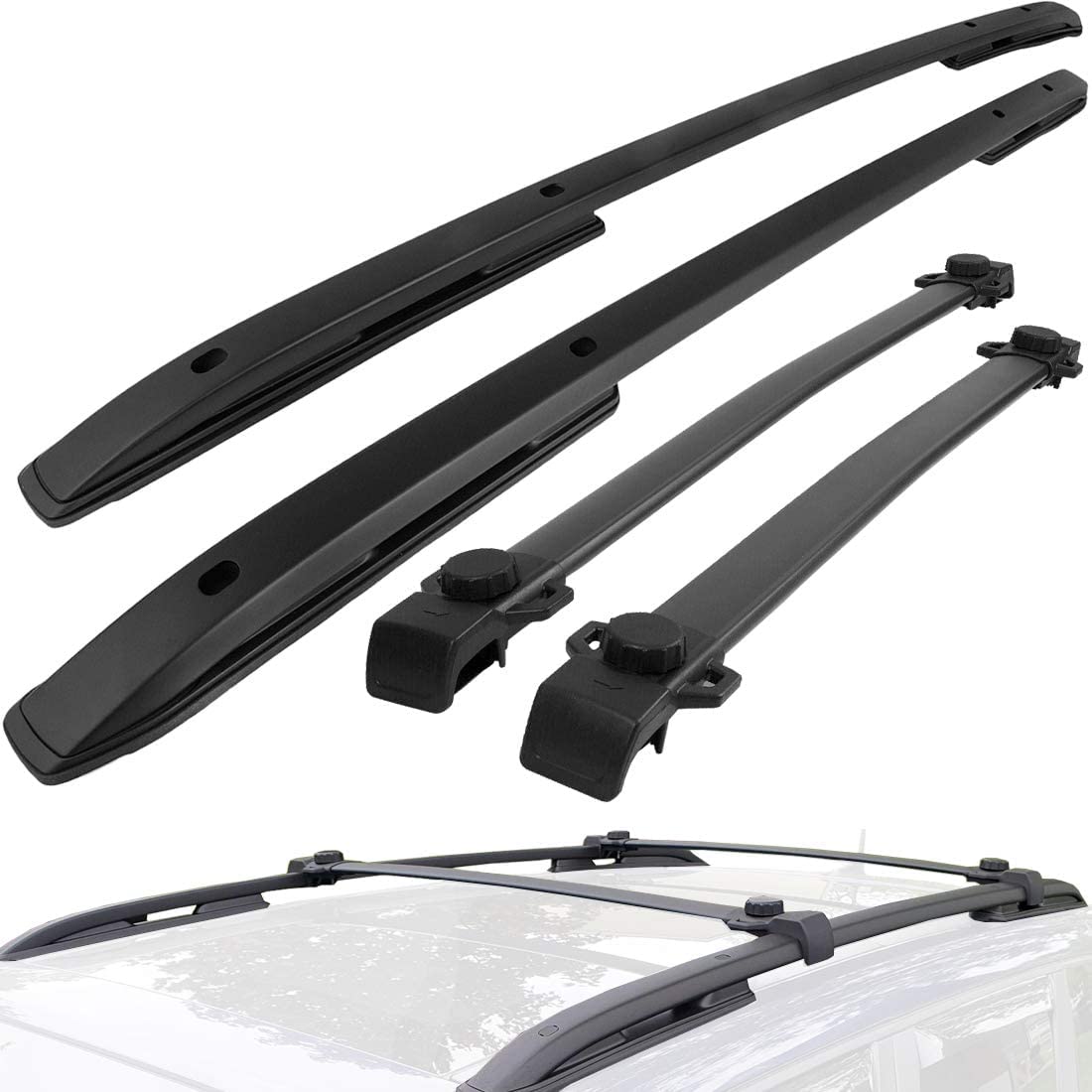 ROSY PIXEL 4Pcs Roof Rack Side Rails + Cross Bars for 2016-2023 Jeep Renegade Rooftop Luggage Rack Black