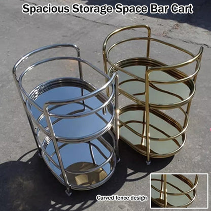 FGQuelleBM Luxury Beverage Cart with Wheels, Oval 2-Tier Serving Cart with Dual Handles, Stainless Steel for Wine Display(Gold)