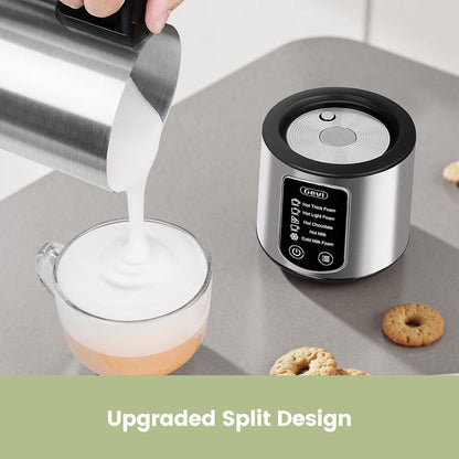 Gevi Milk Frother,5 in 1 Stainless Steel Professional Milk Steamer，Easy to Clean Hot Chocolate Maker,for Hot and Cold Milk Frother for Latte,Macchiato,Cappuccino and Hot Chocolate