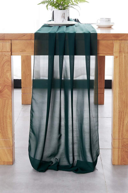Dark Green Chiffon Table Runner 27X120 inches Sheer Long Table Linen for Wedding Party Banquets Home Decoration