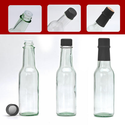 Brajttt 35pcs 5oz Glass Hot Sauce Bottles with Black Cap, Ideal for Hot Sauces, Oils, Vinegar, Wine & More, 147.8675ml Capacity, Dishwasher Safe