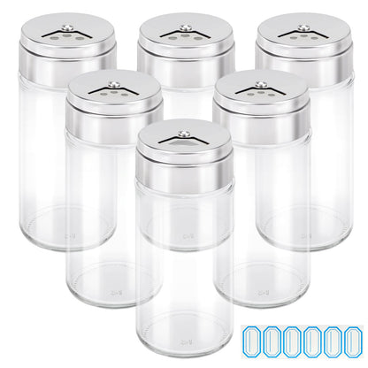 Segarty Spice Jars, 6 Pack 3 oz Spice Bottles with Shaker Lids, Glass Empty Storage Containers with Adjustable Stainless Steel Flow Top for Your Regularly Used Spices