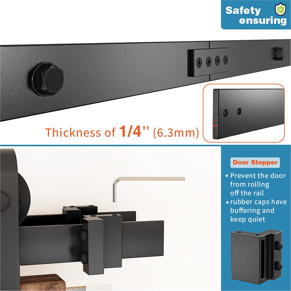 ZEKOO 12FT Double Track Bypass Sliding Barn Door Hardware Kit for 2 Doors, Bypass Barn Door Track Kit, Low Ceiling, Easy Install, J Shape Hanger, Fit 72" Wide Door Panel