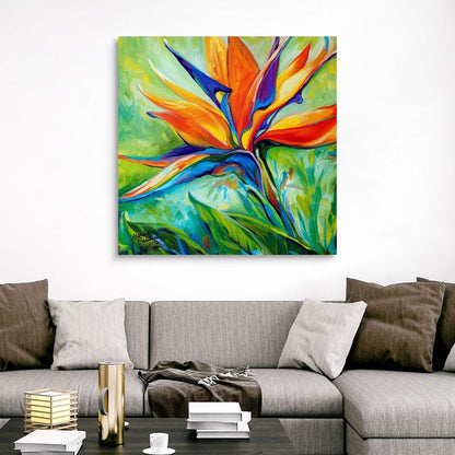 CANVAS ON DEMAND Blessed Day Bird of Paradise Canvas Wall Art Print by Marcia Baldwin, Abstract, Contemporary, Home Decor, Bird Artwork,48" x48in