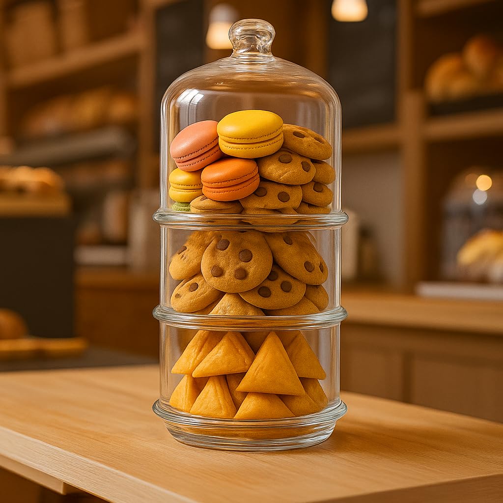 Ums 3 Tier Glass Jars with Lid, Cookie Jar, Candy Jars for Candy Buffet, Apothecary Jars, Kitchen & Bathroom Organizers and Storage