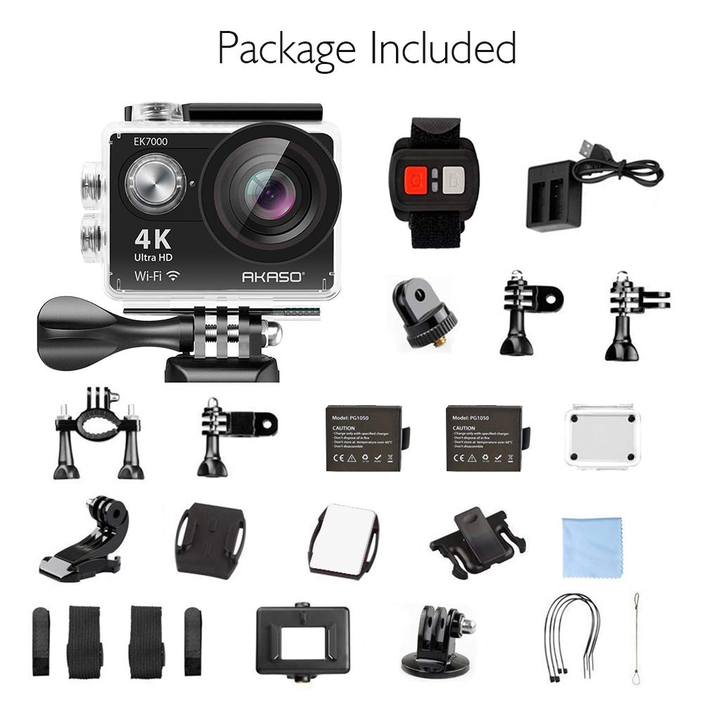 AKASO EK7000 4K Action Camera Ultra HD Underwater Camera 170 Degree Wide Angle 98FT Waterproof Camera Remote Control Black