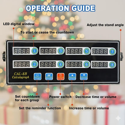 EVEDMOT Commercial 8 Channels Digital Kitchen Timer, Stainless Steel Calculagraph Timer with Loud Alarm for Restaurant, Clock Reminder on Multiple Events