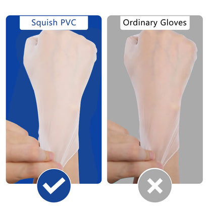 squish Disposable Gloves, 100 Count 4 mil Clear Vinyl Gloves Latex Free Powder-Free Health Glove Cleaning Rubber Glove for Kitchen Cooking Cleaning Food Handling, Medium
