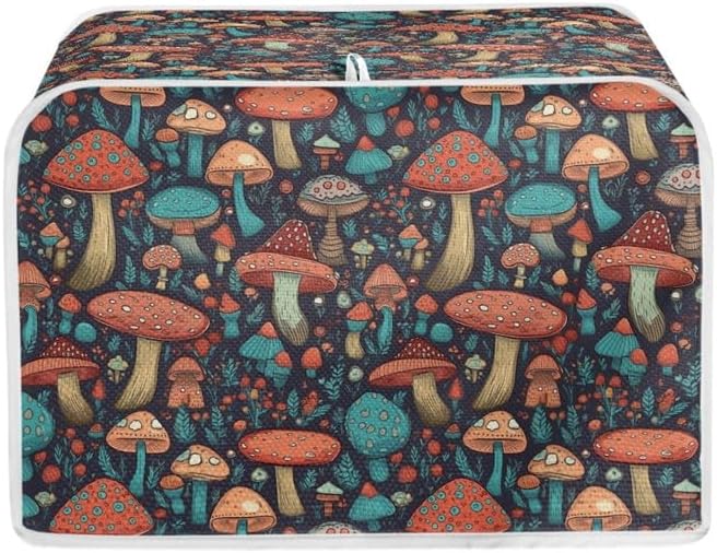 Toaster Cover 4 Slice, Forest Mushroom Wide Slot, Machine Washable with Hang Loop (16x16") 2PCS