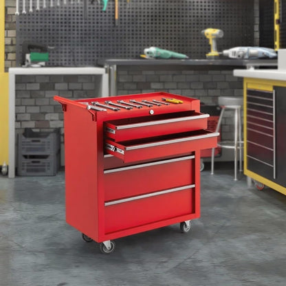 4-Drawer Rolling Tool Chest with Locking System, Portable Tool Storage Cabinet on Wheels, Secure Organizer Tool Box for Garage, Warehouse, Workshop, and Repair Shop, Heavy Duty Mobile Storage Solution