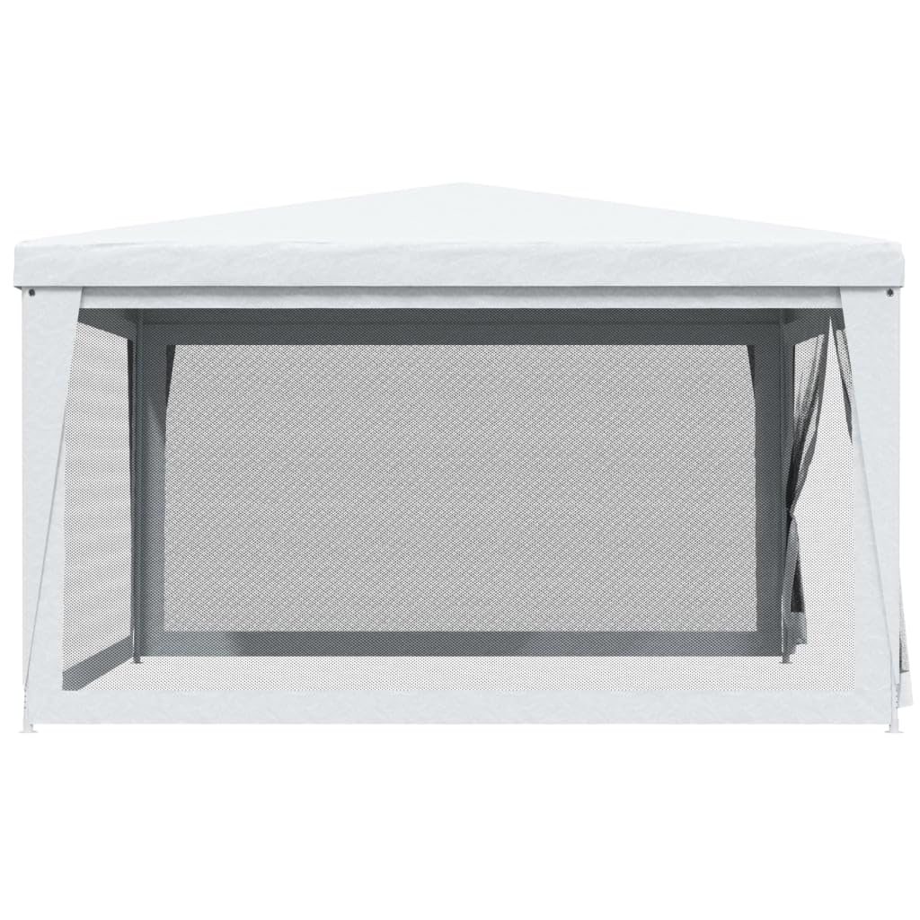 Xhnifbn 13.1'x13.1' White Party Tent with 4 Mesh Sidewalls, Heavy-Duty Iron Frame PE Roof, Water & UV Protection, Zipped Door, Outdoor Gazebo for Backyard Weddings, BBQs & Festivals