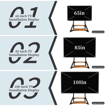 Vanconwey Mobile TV Stand for 65-100 Inch TVs,Adjustable Heights TV Mount Stands with Large Wood Shelf and Wheels,Modern Living Room Rolling TV Stand, Up to 220 lbs,VESA 800x600mm,Walnut(VC-Z1188)