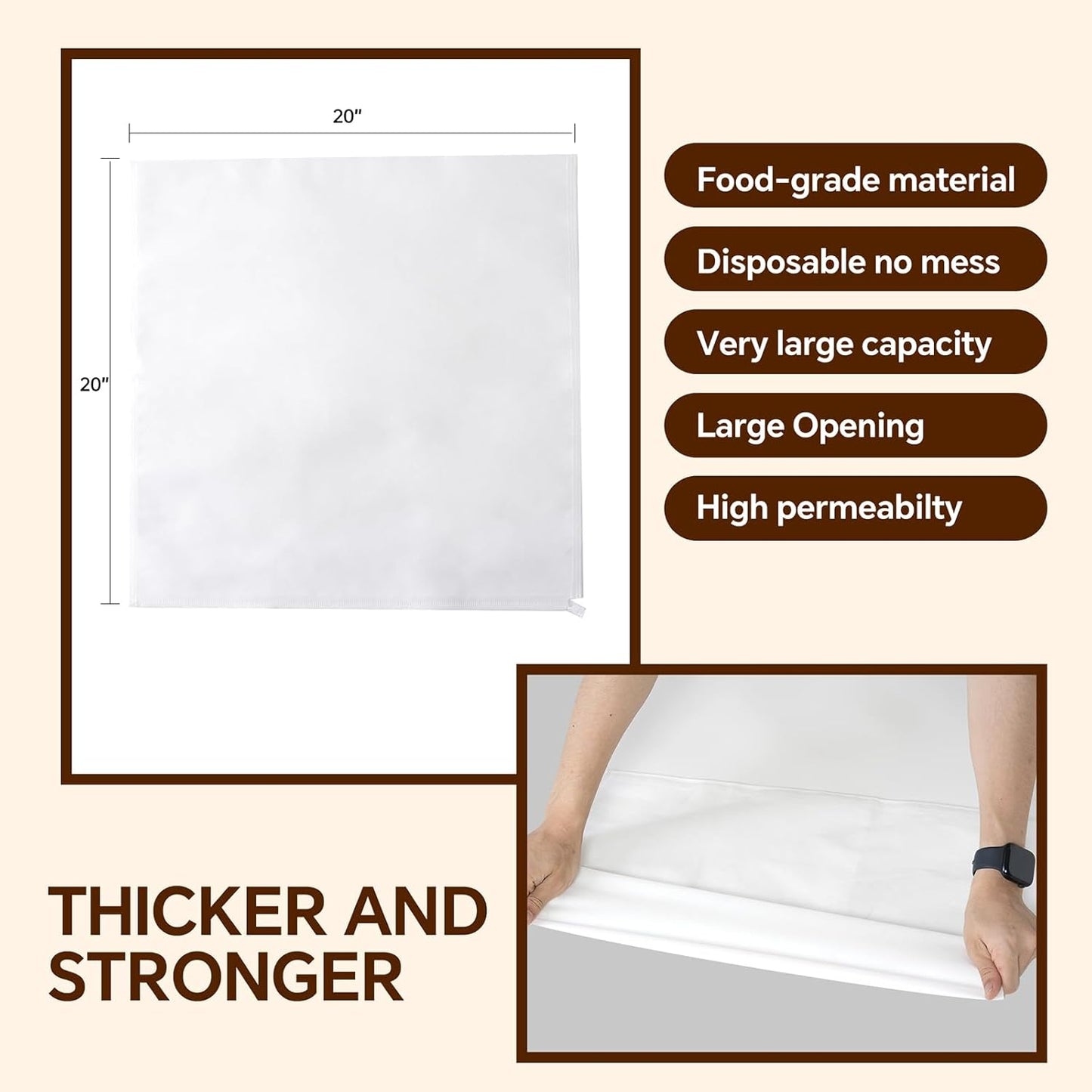 50 Pcs Commercial Cold Brew Coffee Filters – 20" x 20" Bags for Cold Brew Coffee Makers, with Drawstring