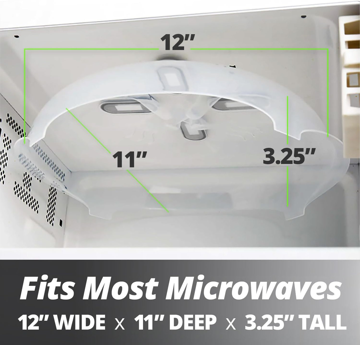 HOVER COVER Magnetic Splatter Cover, 12-Inch Clear BPA-Free Food Lid, Vented Plate Guard with Steam Vents, Anti-Splash Microwave Lid, Dishwasher Safe, Space-Saving Magnetic Storage - Graphite