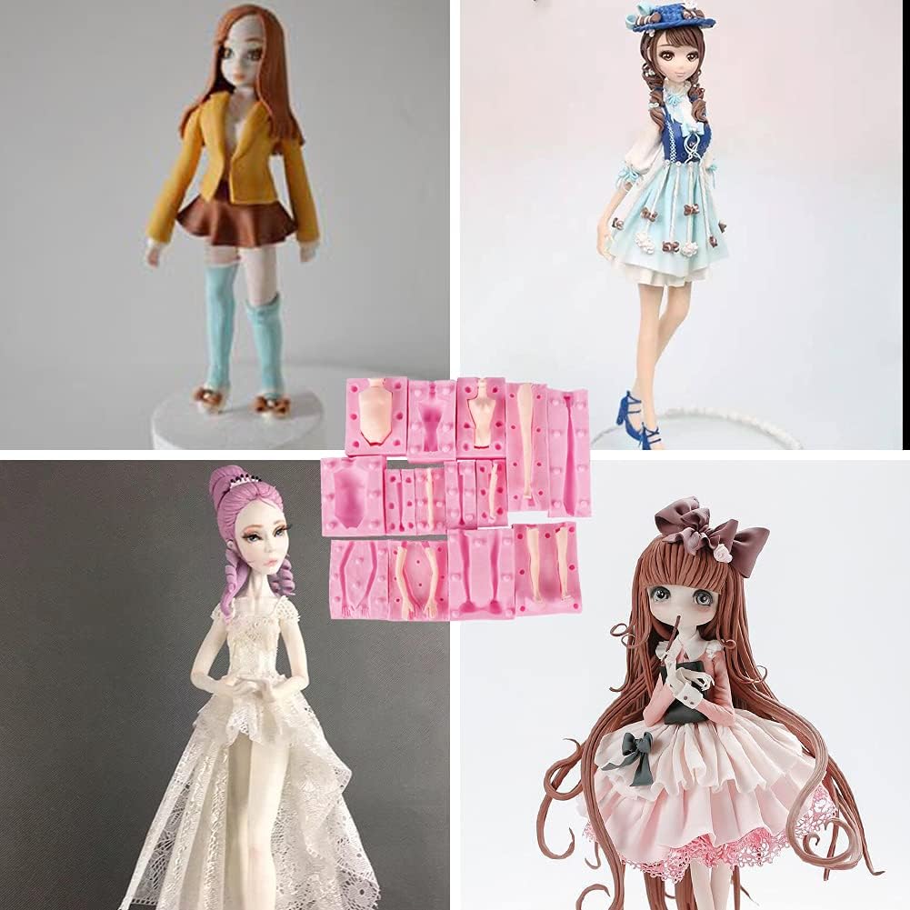 7 Packs Dolls Body Leg Arm Model - Silicone Fondant Molds for DIY Cake Decorating Supplies