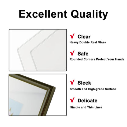 CROXXID 5x7 Floating Picture Frames Set of 2, Made of Metal and Double Real Glass, for Photo Size up to 7x9, Tabletop Display Home or Wedding Decoration (Vertical Black)