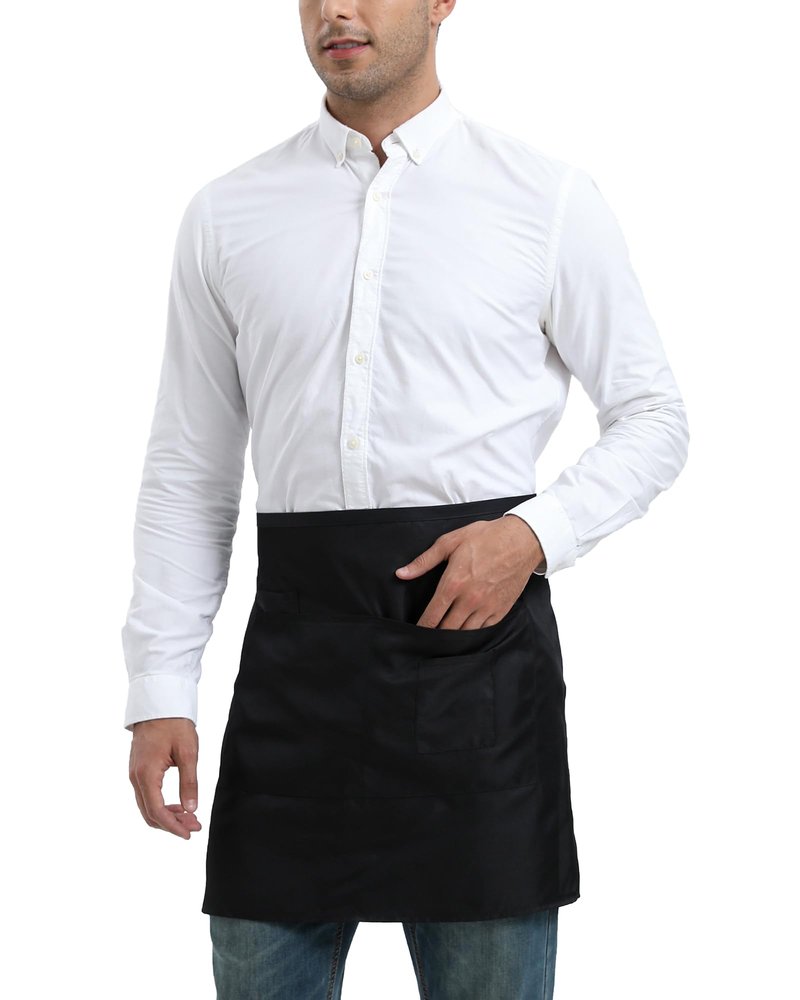 Xeoxarel 1 Pack Bistro Half Aprons with 4 Pockets, Unisex Waitress Waiter Waist Server Apron for Women and Men 27''X18''