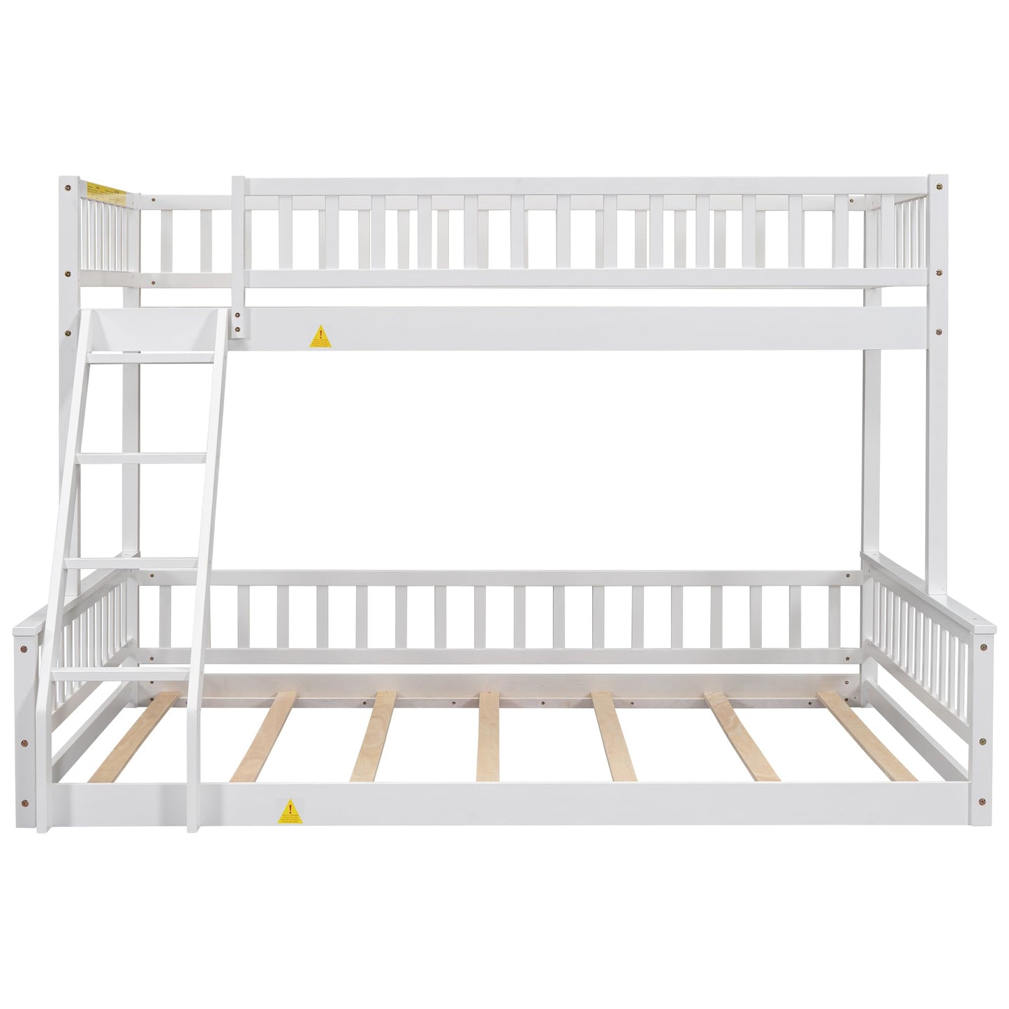 Merax Twin XL Over Queen Floor Bunk Bed with Ladder and Guardrails, Bedroom Wood Bunk Bed Frame for Kids/Teens/Youths/Adults, Space Saving & Noise Free, No Box Spring Needed, White