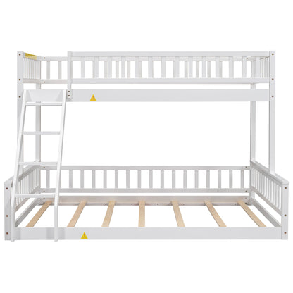 GDFStudio Twin XL Over Queen Bunk Bed with Ladder & Guardrails, Convertible Stacked or Separate Beds, Modern Space Saving Bed Frame, Bedroom Storage Solution, Solid Pine Wood Frame, White