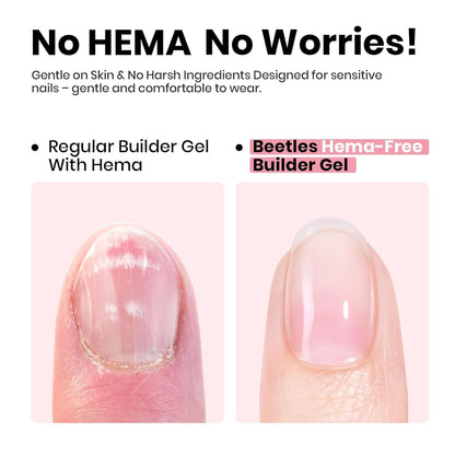 Beetles Builder Gel Set,3 Pcs 8 in 1 Nail Strengthening Apex Building Extension for Beginner DIY Salon at Home,Clear Builder Nail for Nails with Base and Top Coat Gel,UV & LED Lamp Needed