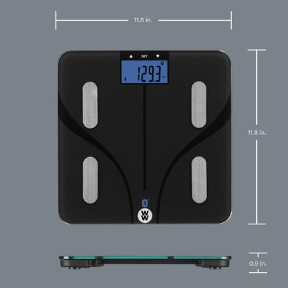 Weight Watchers Scales by Conair Smart Scale for Body Weight, Digital Bluetooth Smart Bathroom Scale with Body Fat, Muscle, and BMI in Black