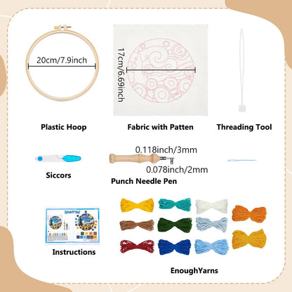 BEUNITONE Starry Sky Scenery Punch Needle Kit for Adults Beginners, Complete Embroidery Craft Kits with Needle, Hoop and Easy to Follow Instructions, Create Home Decor, Wall Hanging Art Making 20x20cm