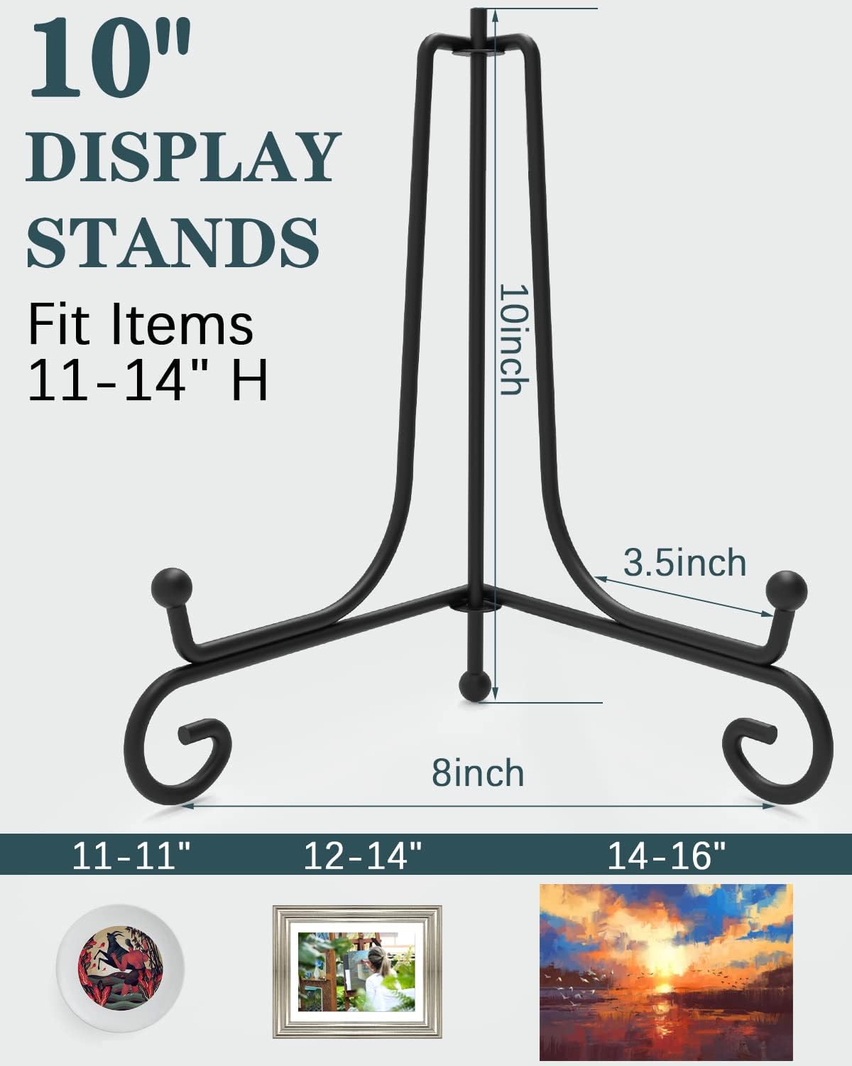 Iron Display Stand 5 Packs, 10 Inch Plate Stand, Photo Stand for Display, Black Foldable Easel for Photo Frame, Artwork