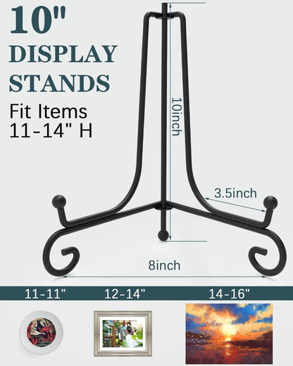 Iron Display Stand 5 Packs, 10 Inch Plate Stand, Photo Stand for Display, Black Foldable Easel for Photo Frame, Artwork