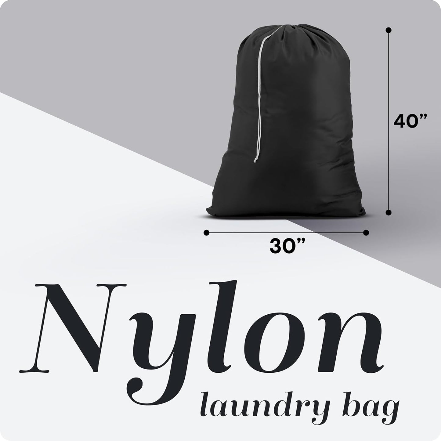 Nylon XL Laundry Bag, Black, Large Capacity with Locking Drawstring, Fits 2 Loads of Clothes (30" x 40")